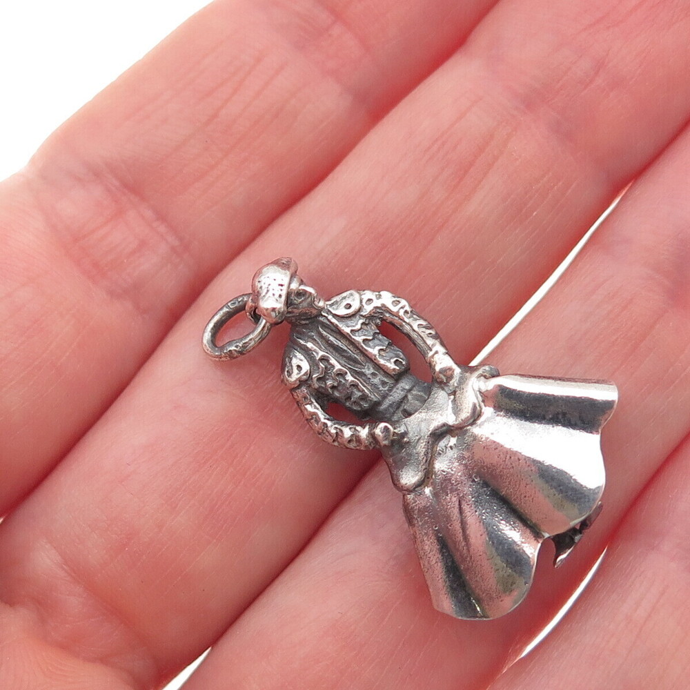 925 Sterling Silver Vintage Matador Bullfighter Oxidized Charm Pendant